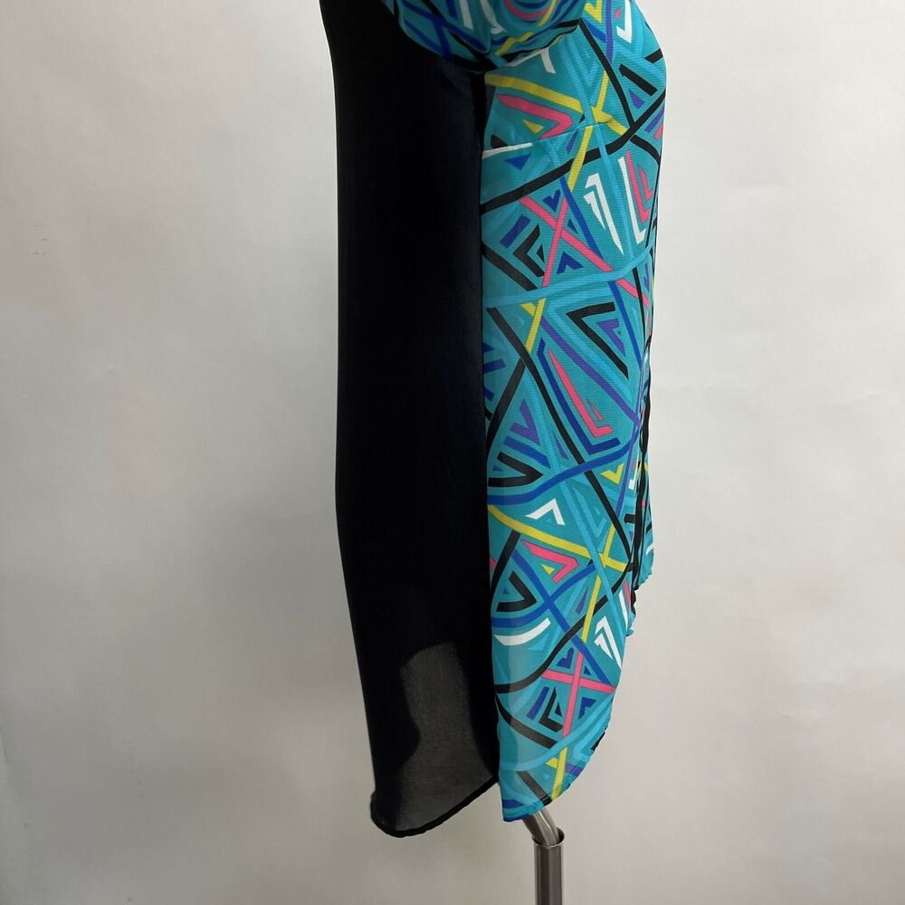 Nicole by Nicole Miller‎ Women's Top Medium Blue Multicolor Sheer Back - Picture 6 of 8